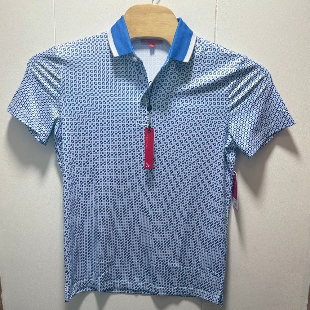 Redvanly‎ Devine Polo Shirt Mens Size Small Marine Blue Geometric Golf NEW